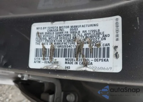 2004 Toyota Corolla S из США, поврежденный, VIN 2T1BR32E54C176627